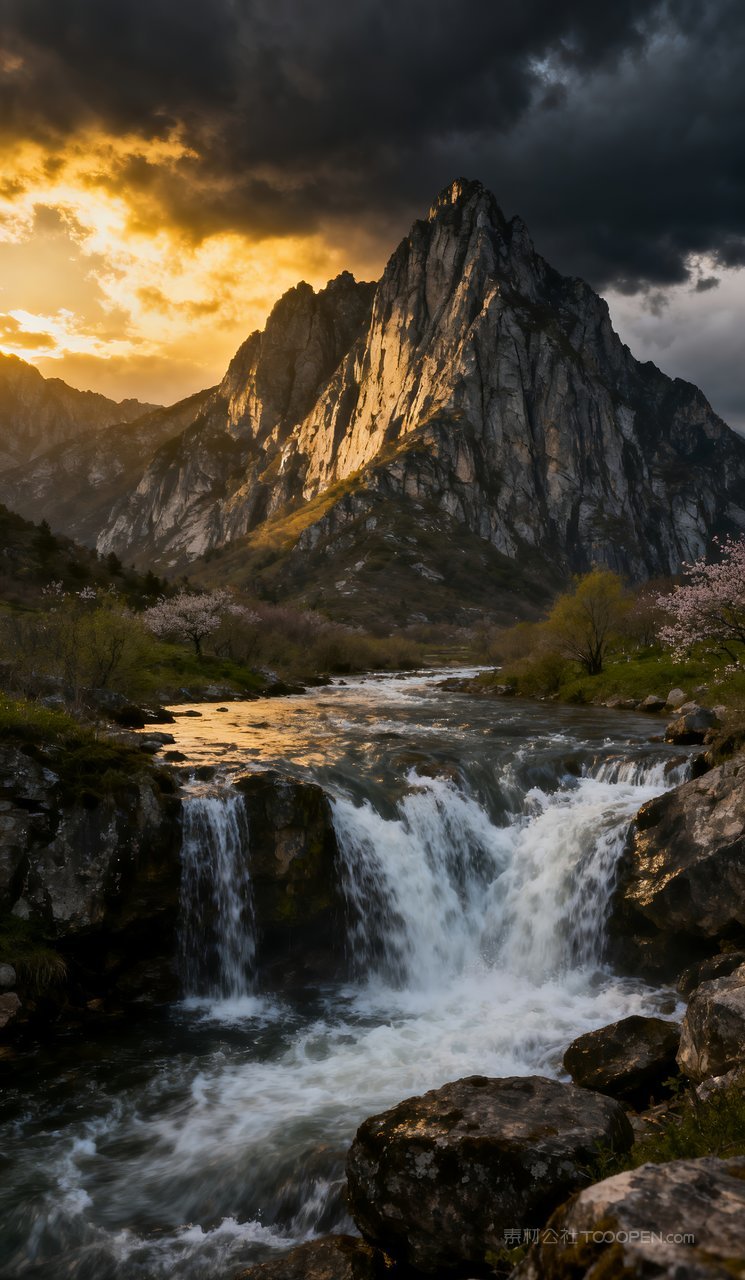 自然山峰春天春季唯美河流山水风景天空