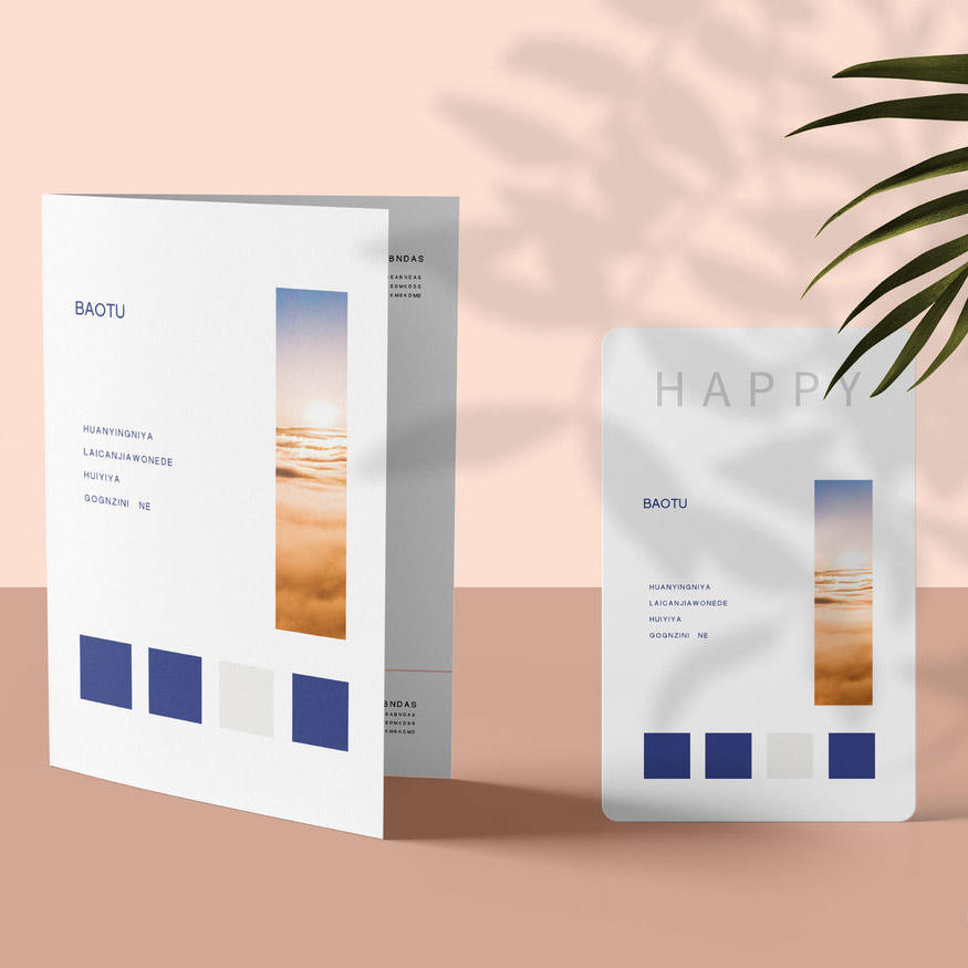 粉嫩清新竖立的画册卡片样机