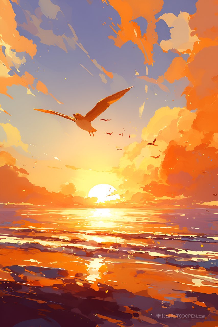 海上日出海鸥动漫