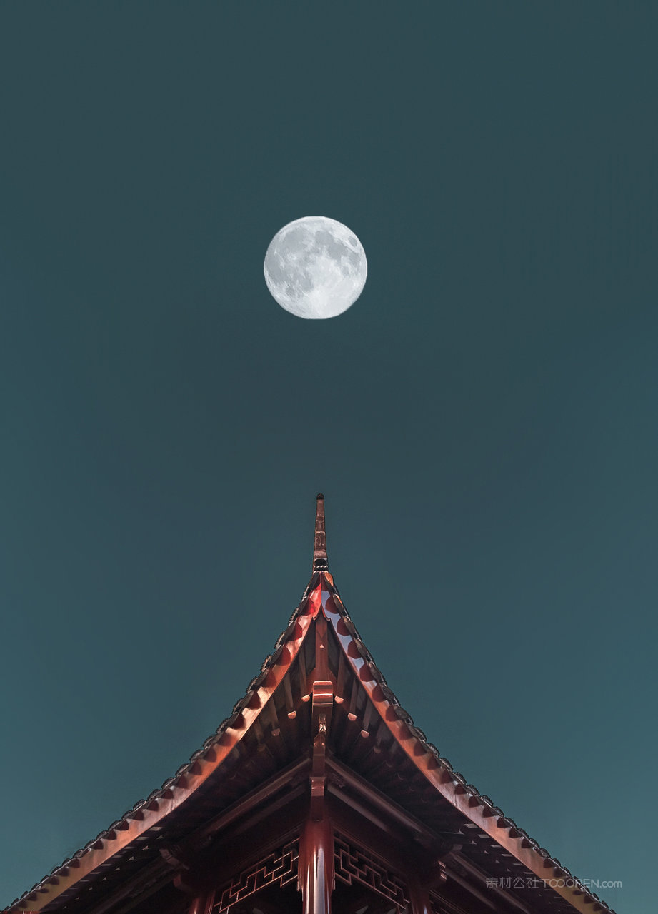 超级月亮风景画图片