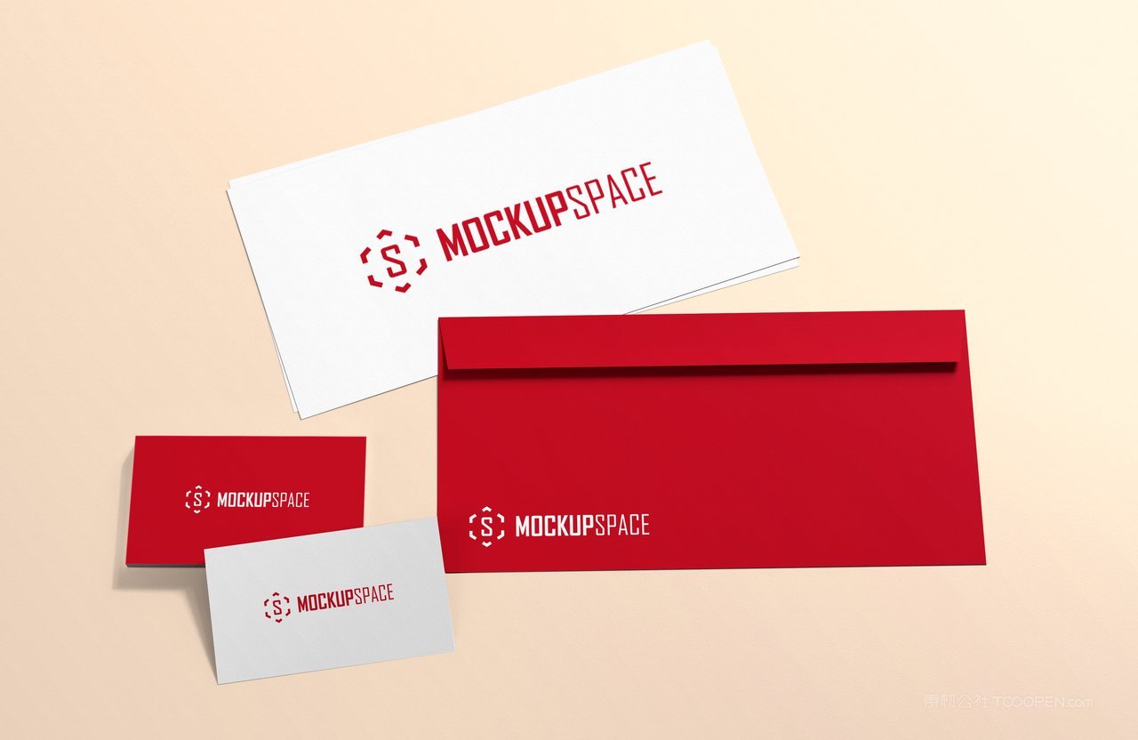 中国名片红信纸信封企业vi样机