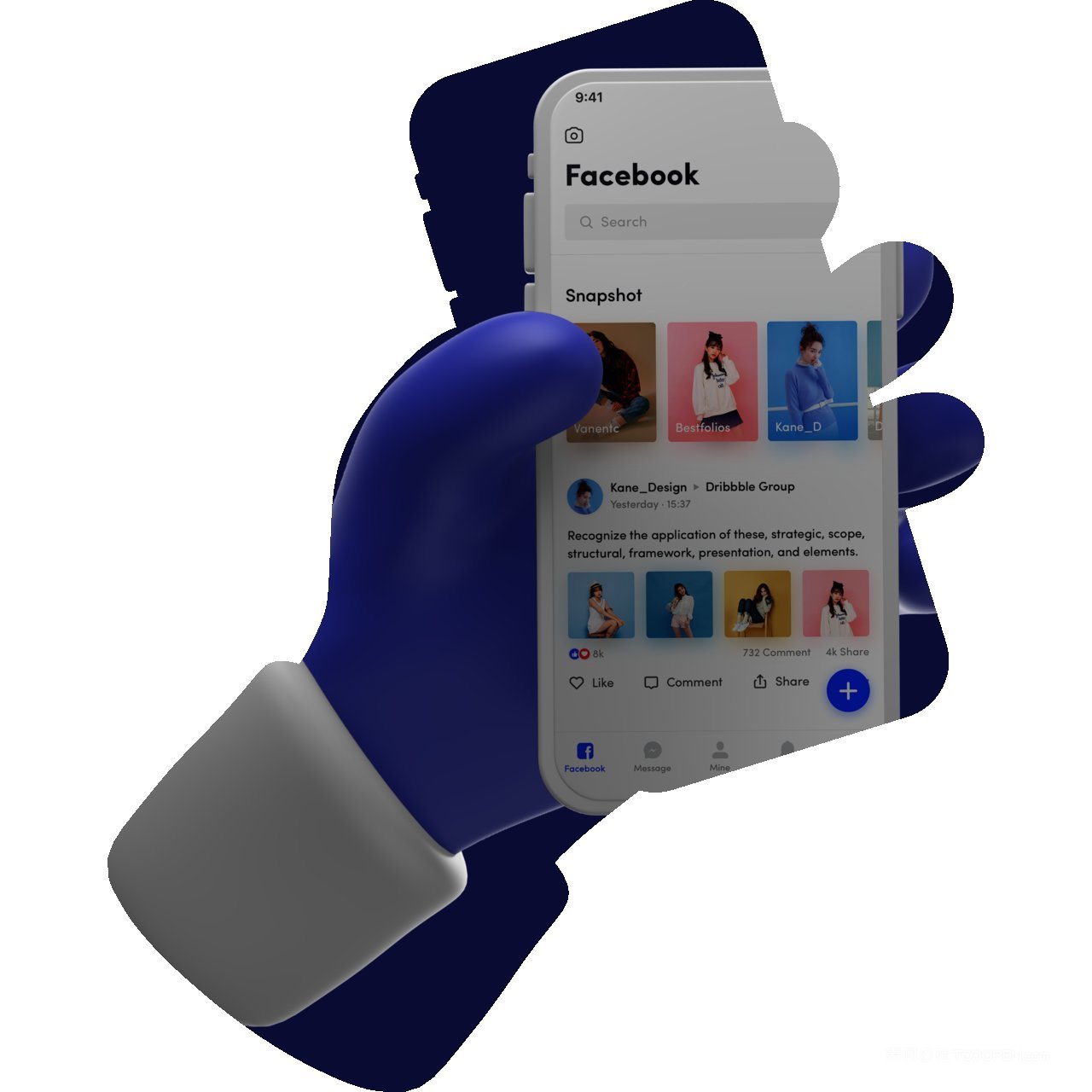 c4d立体卡通手持手机白色样机