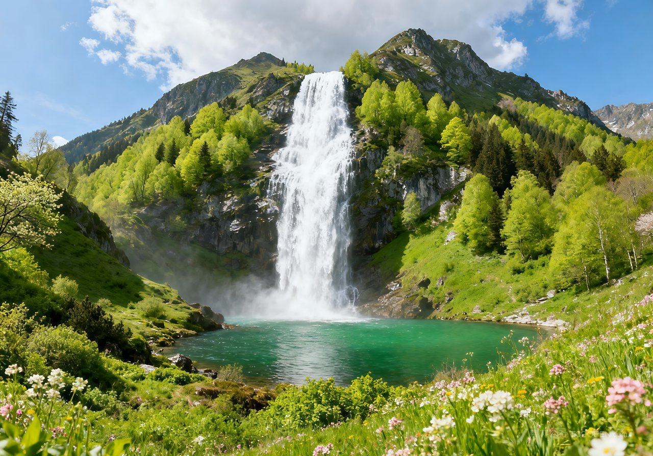 天空唯美山水意境春季风景山峰河流