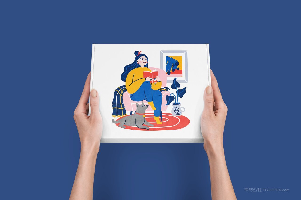 手捧盒子蓝色品牌vi展示贴图一键样机