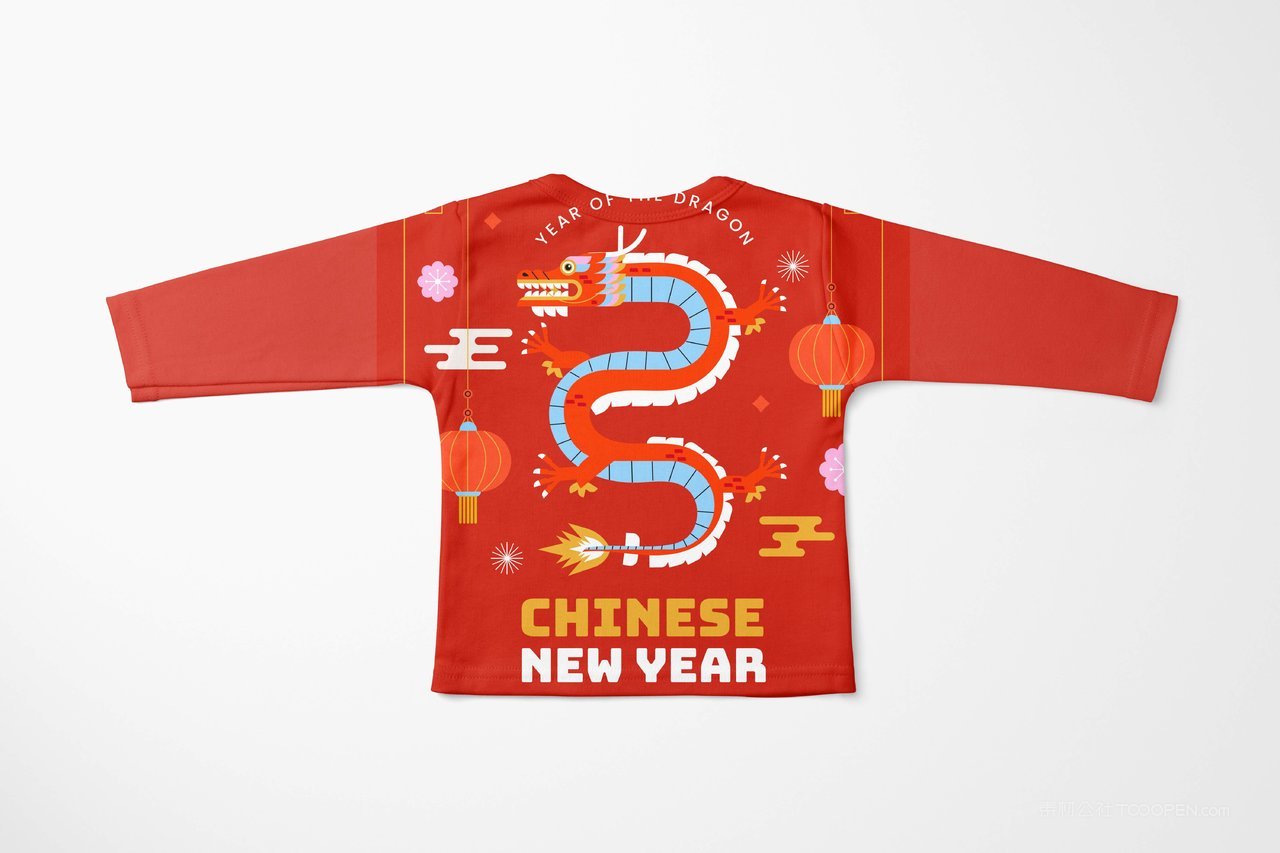 【1387期】2024龙年中国红长袖t恤图案印花服装样机 (2)