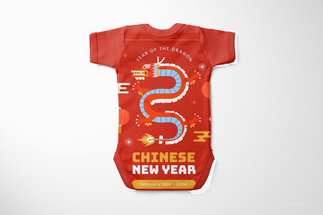 【1387期】2024龙年中国红短袖睡带夏天换被图案印花服装样机 (1)