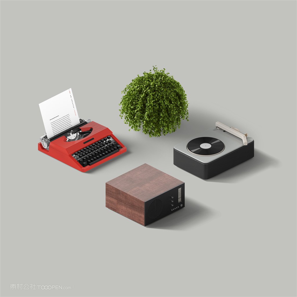 绿植录音机打字机样机素材