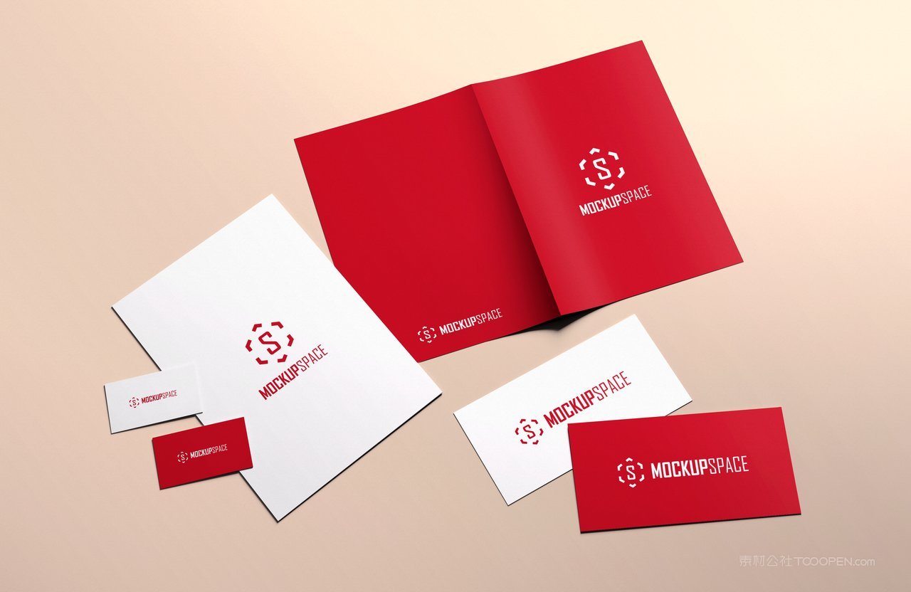 中国红信纸信封海报样机 企业vi样机