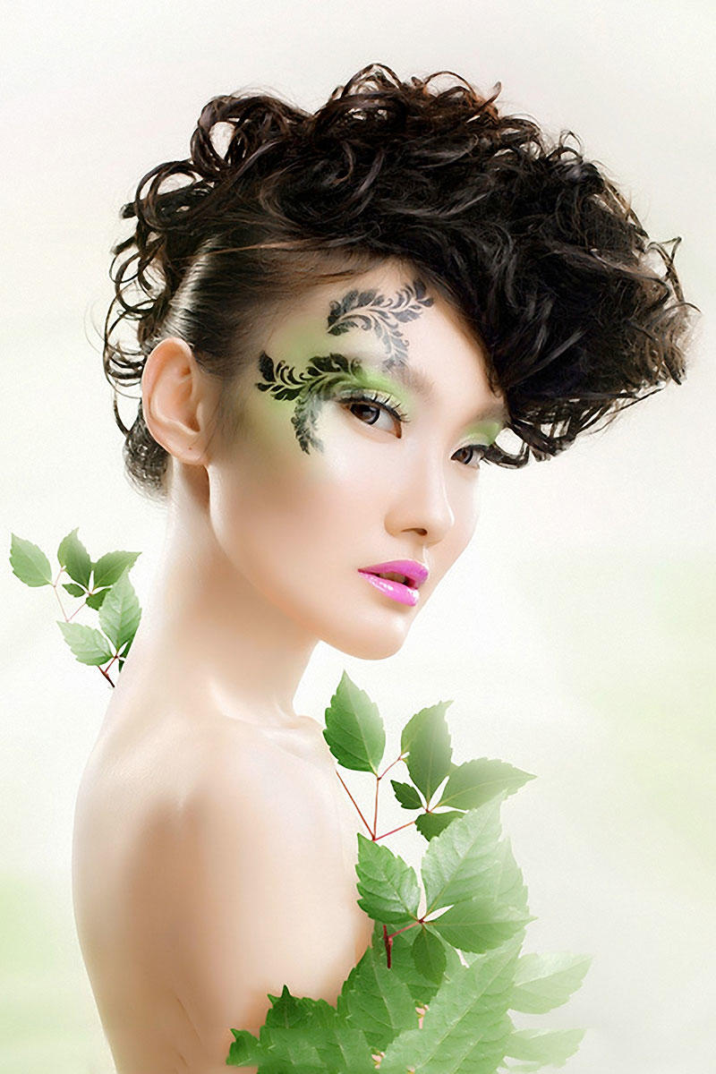 树叶与妆容图片