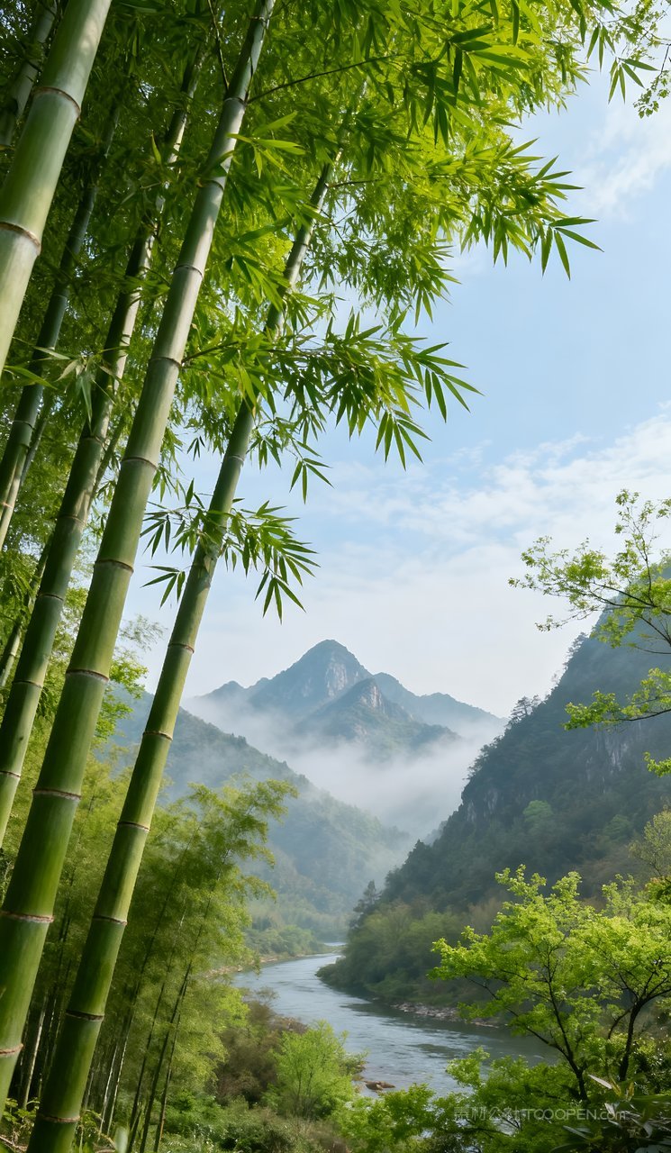春天意境天空山水唯美风景河流山峰