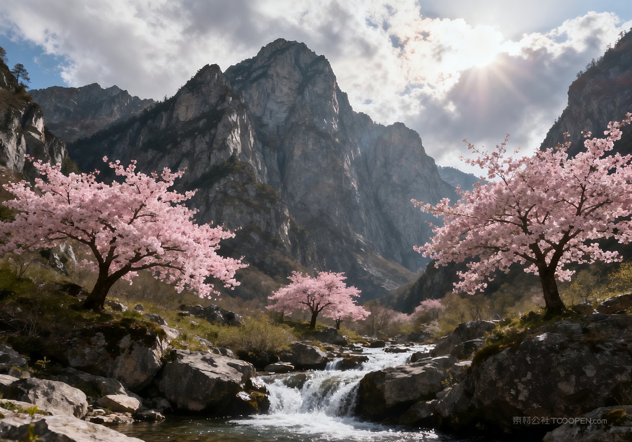 春天风景春意唯美意境河流天空山峰