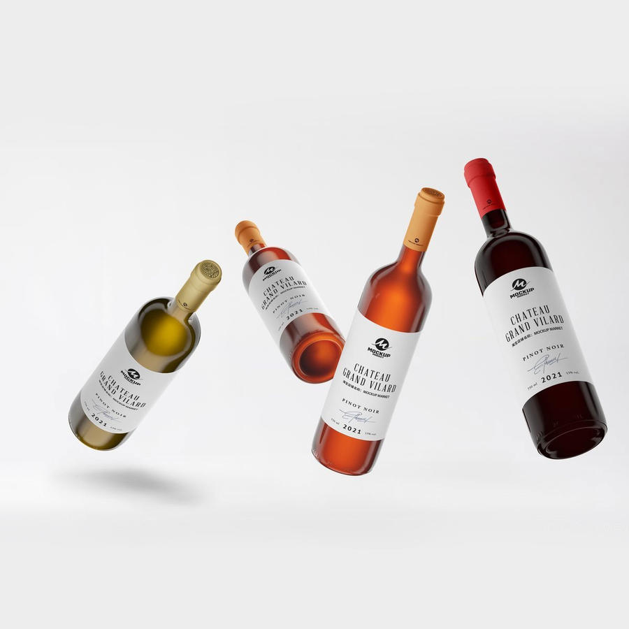 白葡萄酒酒瓶包装多角度展示样机 (4)