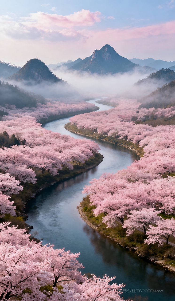 山峰天空自然唯美春天山水风景河流