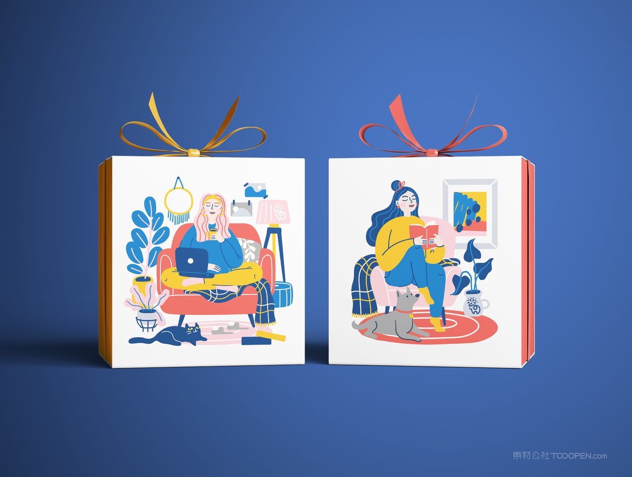 礼物盒子蓝色品牌vi展示贴图一键样机