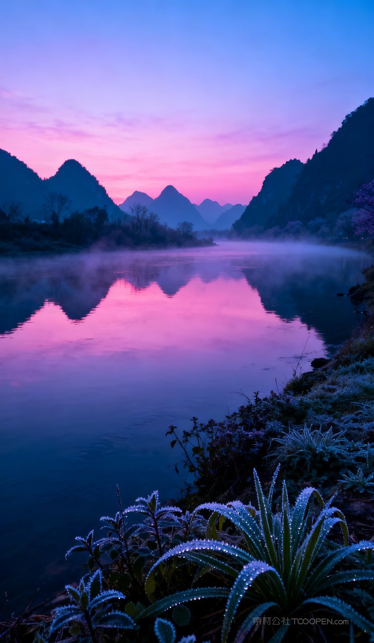 春季唯美自然春天山峰天空河流山水风景
