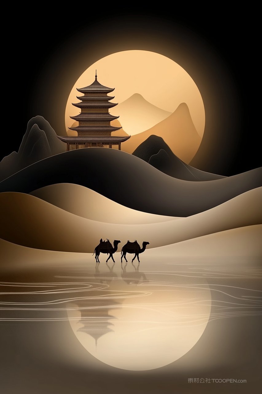月夜沙漠骆驼壁纸