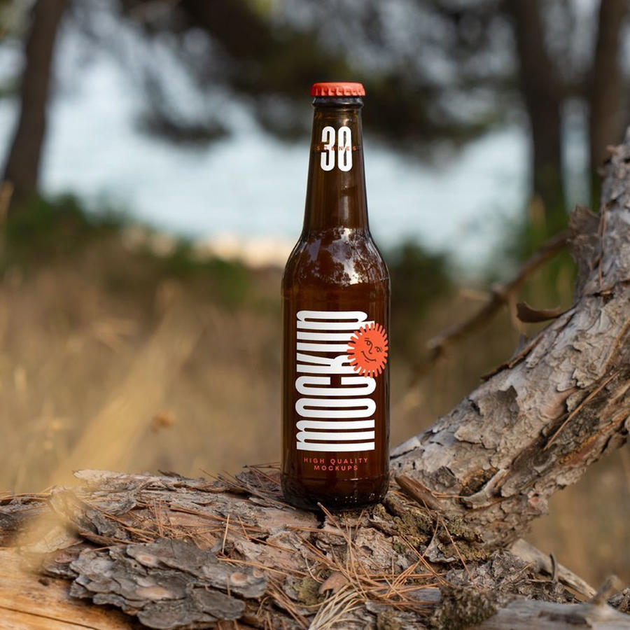 酒瓶玻璃啤酒瓶苏打汽水瓶vi产品包装场景展示样机 (28)