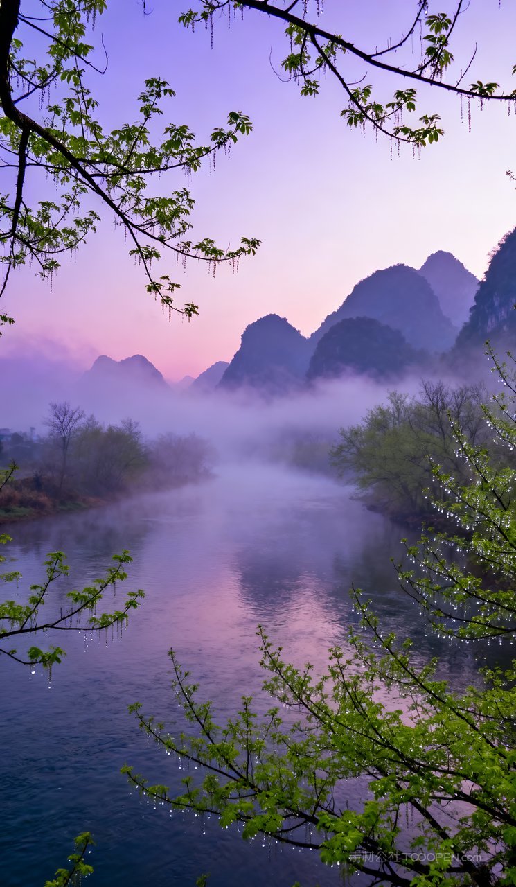 山水春天天空风景山峰自然唯美意境河流