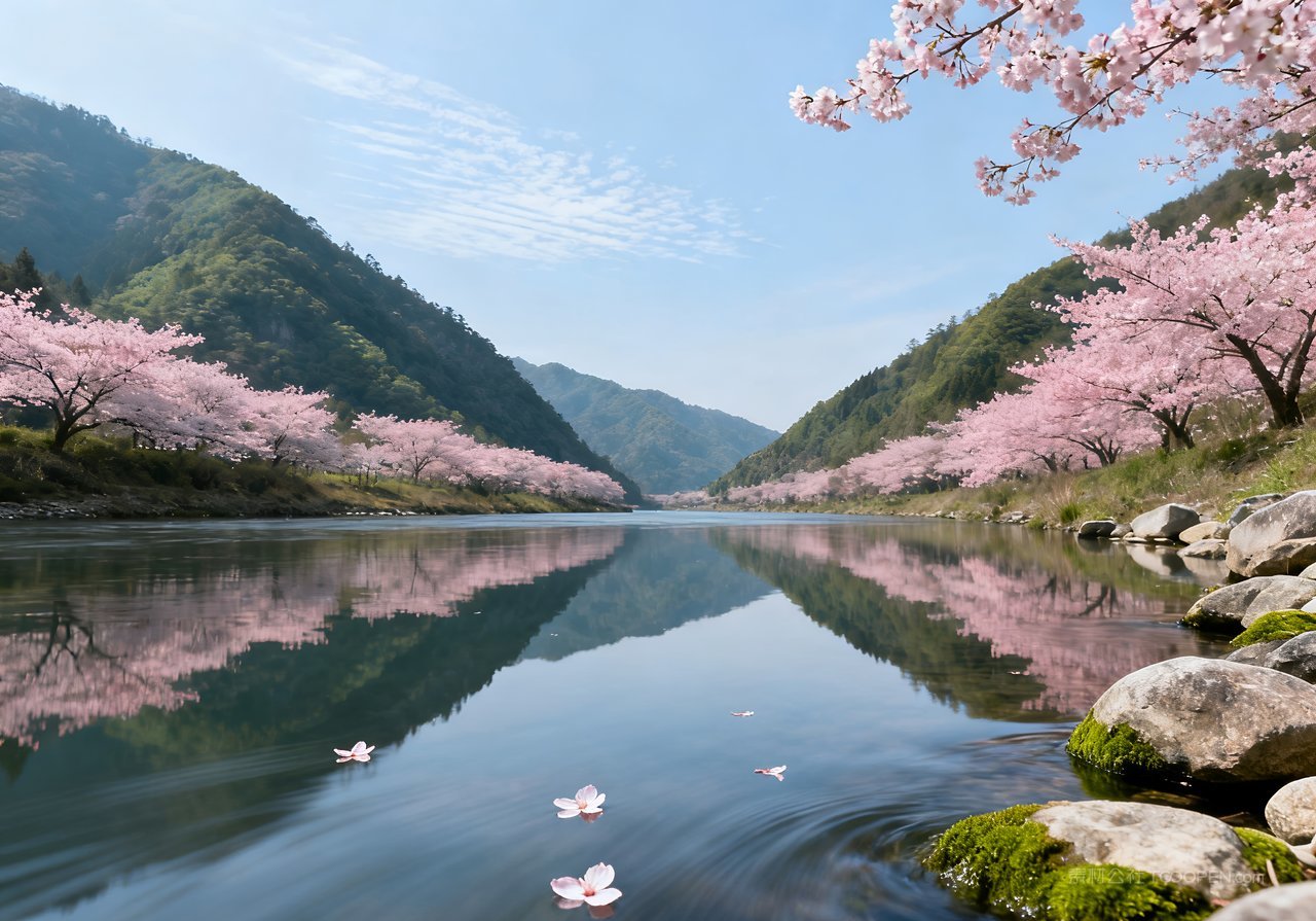 春季意境唯美山峰河流天空山水风景