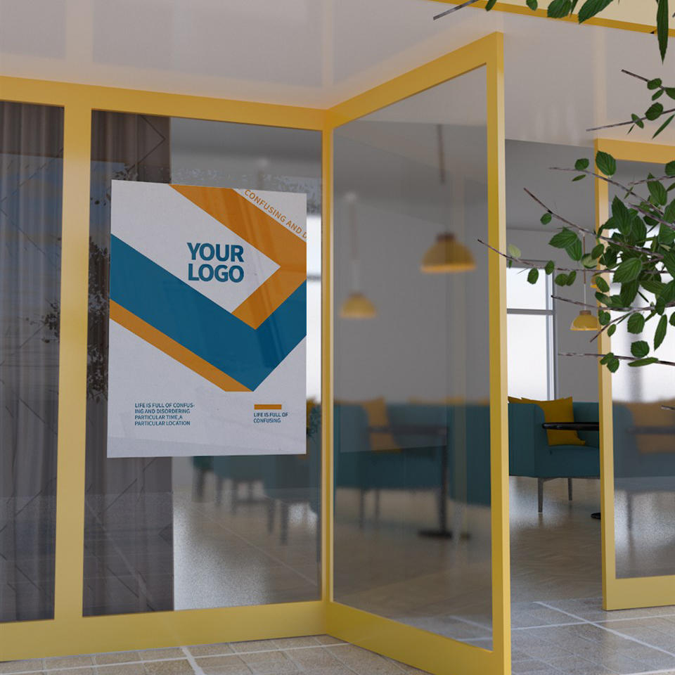 店铺玻璃门海报场景宣传广告样机