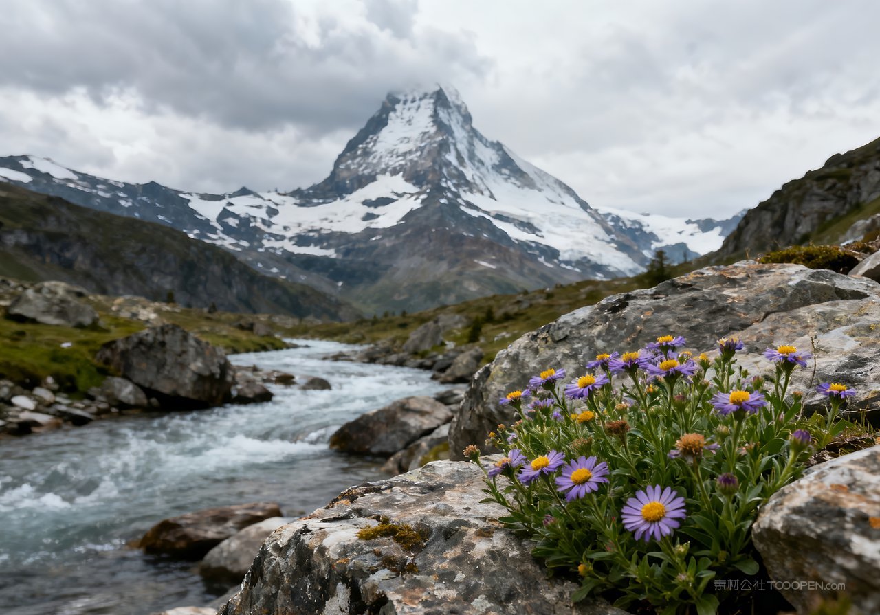 风景春意河流天空意境自然春天山峰