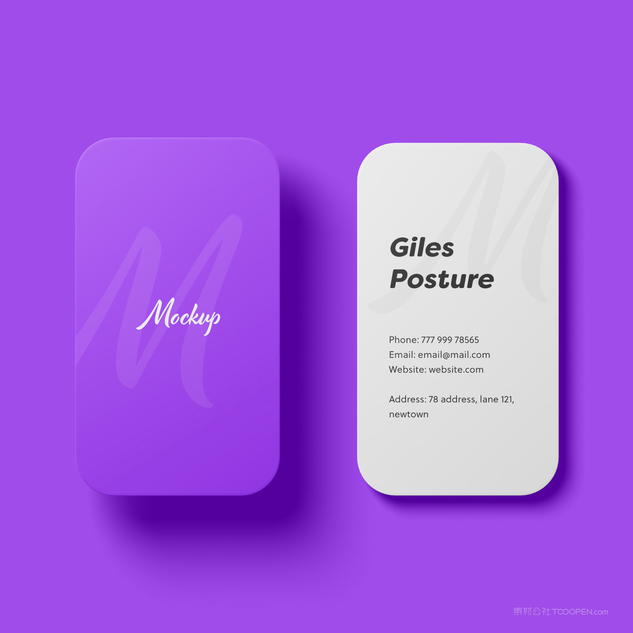 紫色个人名片正反面贴图样机