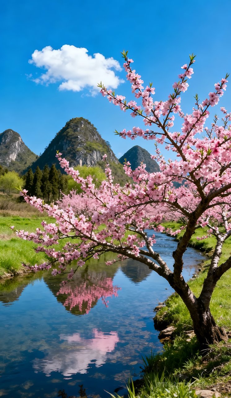 河流景色山水山峰唯美天空风景春天春季自然