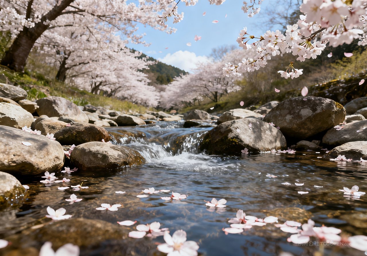 天空山峰唯美意境河流风景春天山水