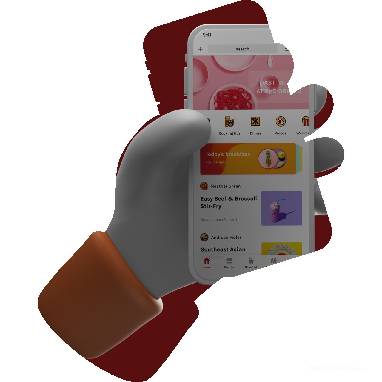 c4d立体卡通红色水晶手持手机样机