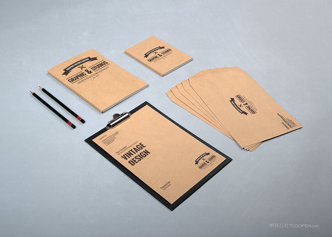 牛皮纸信封办公文具品牌vi样机贴图