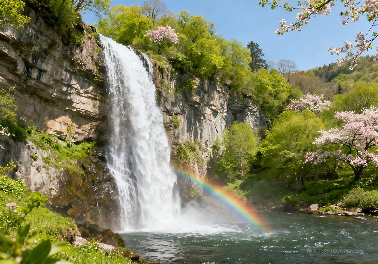 山峰风景春天春意天空自然唯美河流意境