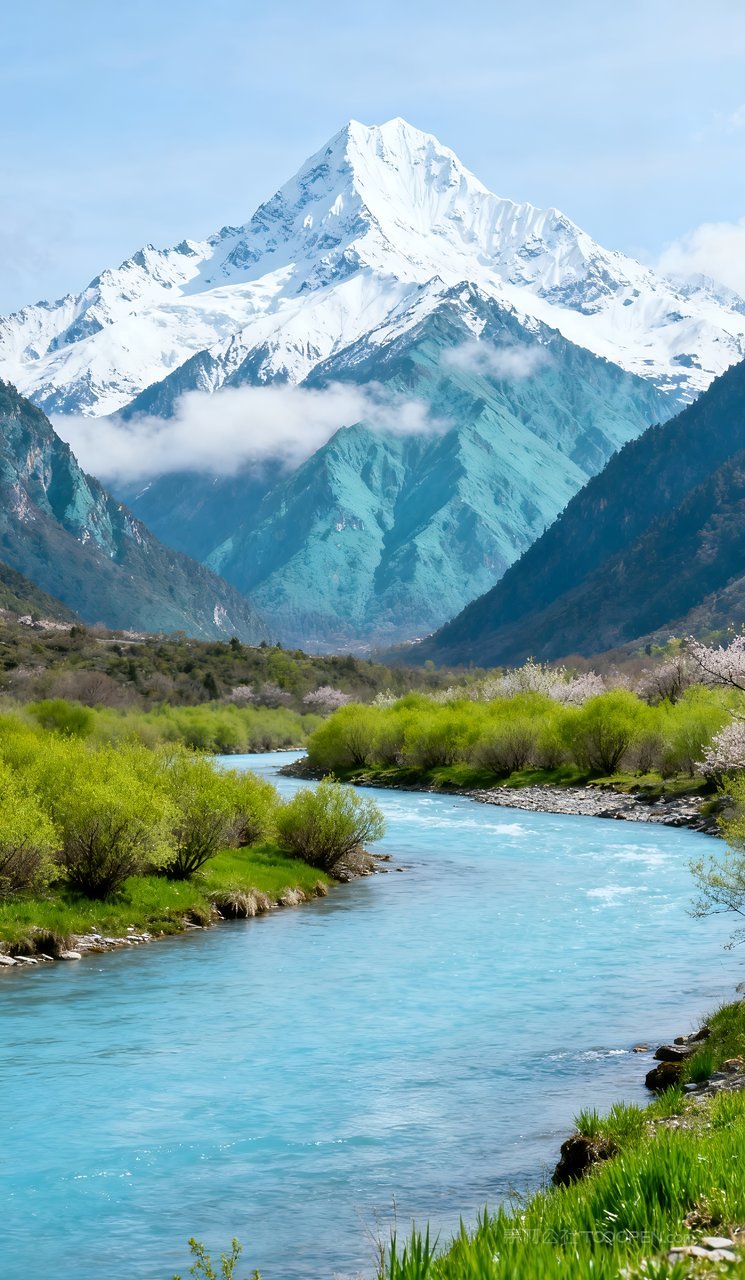 风景天空景色自然唯美春天山水山峰河流春季