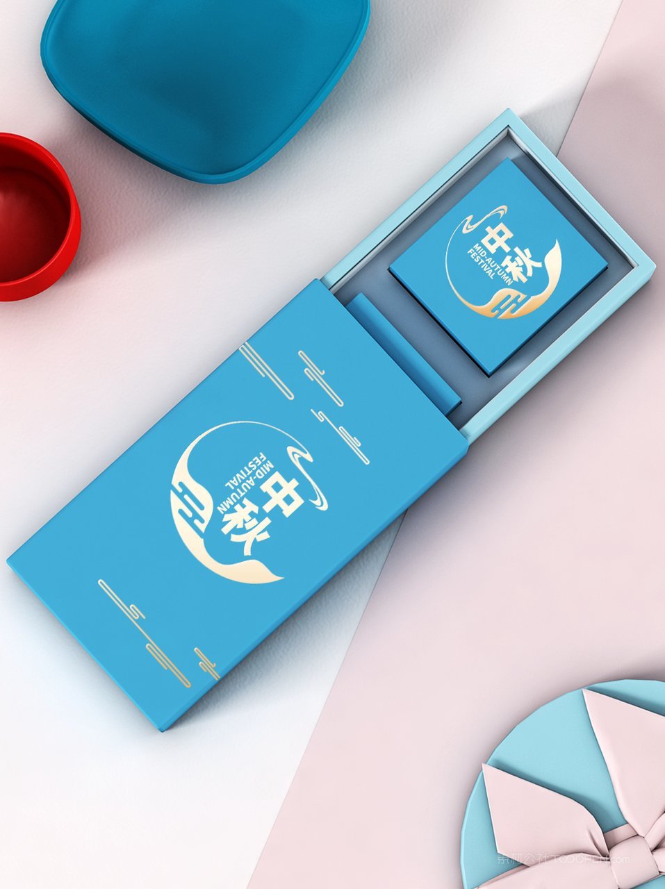 清新中秋月饼小礼品盒ps场景样机