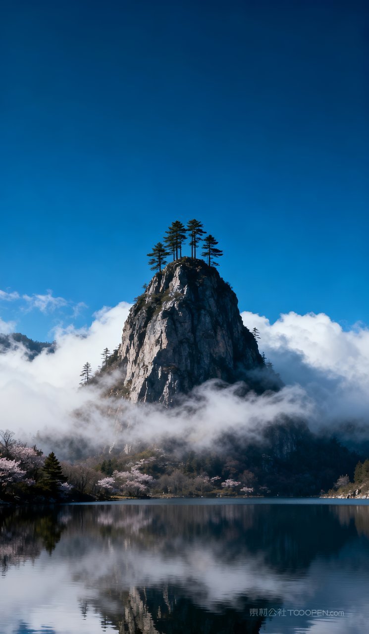 春天山水风景山峰河流景色天空自然唯美春季