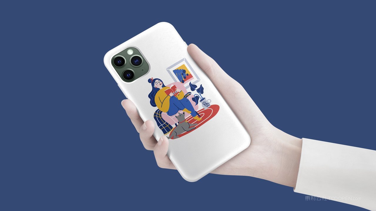 手执白色手机壳蓝色品牌vi展示贴图一键样机