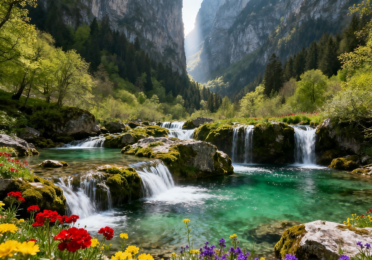 春天山峰天空风景唯美河流山水意境