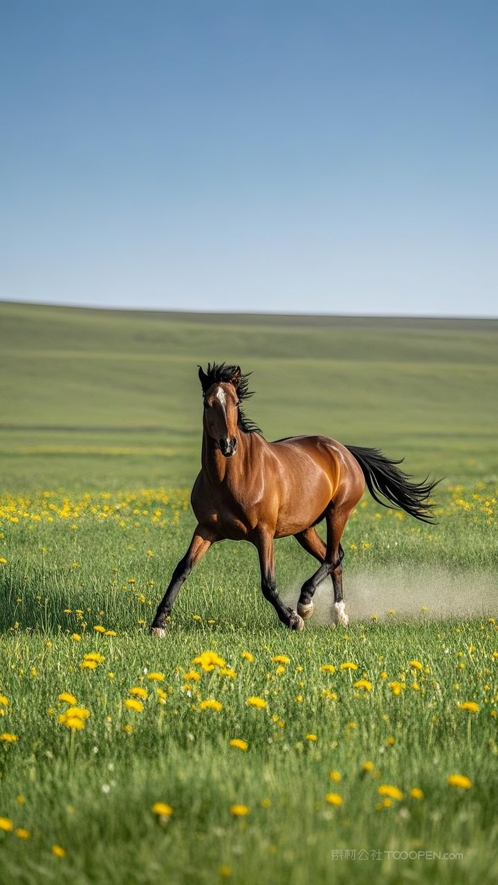 景观唯美骏马自然风景草地草原