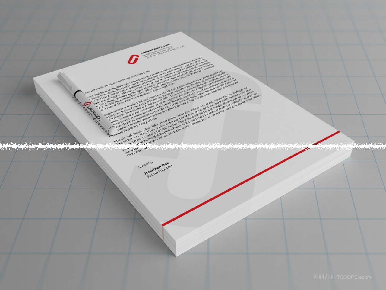 红色精致信纸办公用品品牌vi样机 (4)