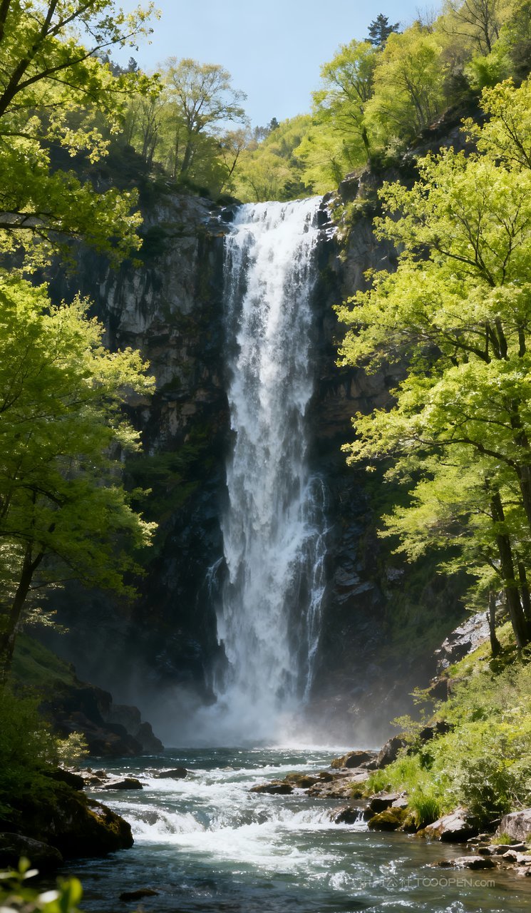河流唯美山峰春季自然山水天空风景春天