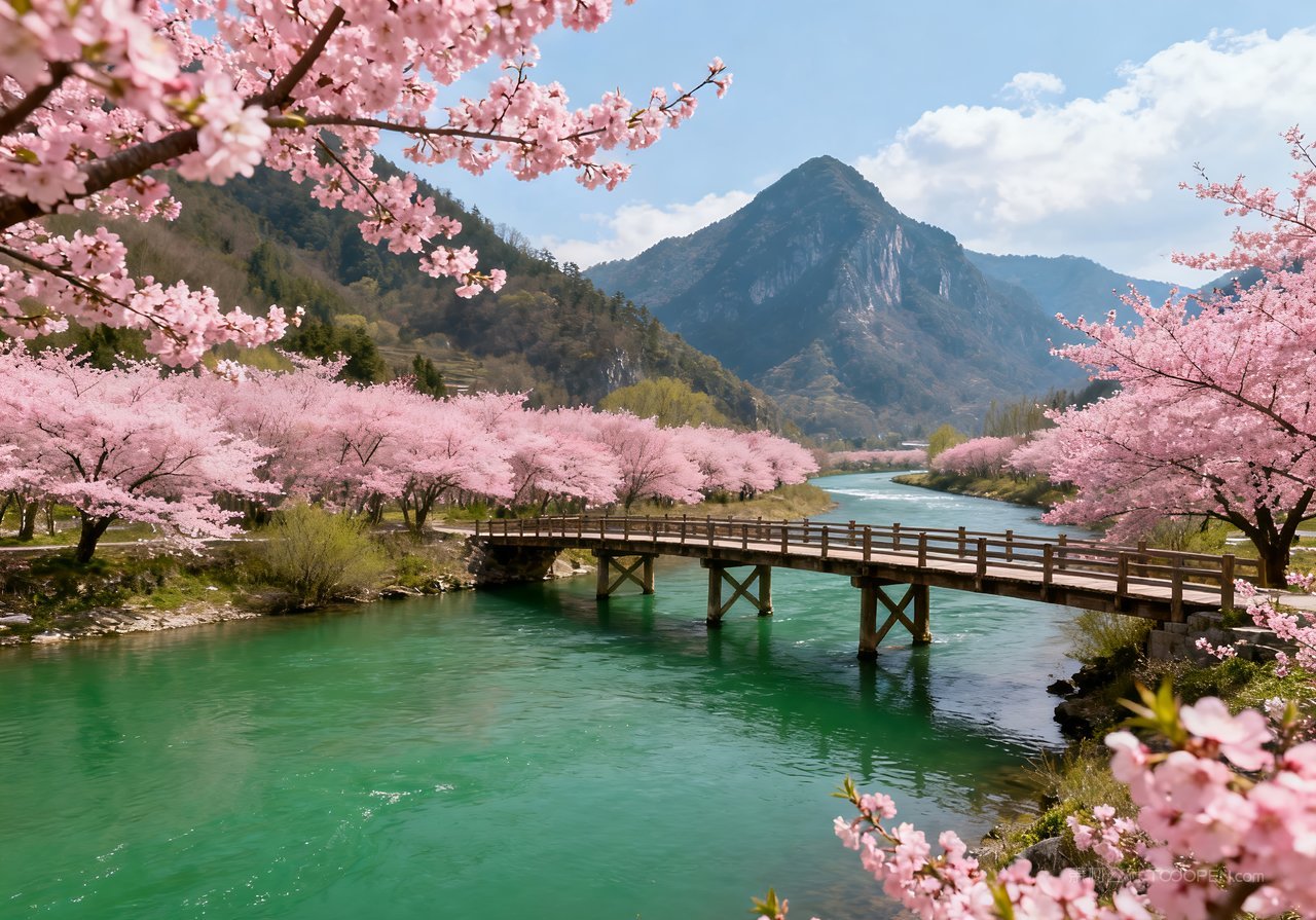 风景意境唯美山峰春天春意河流自然天空