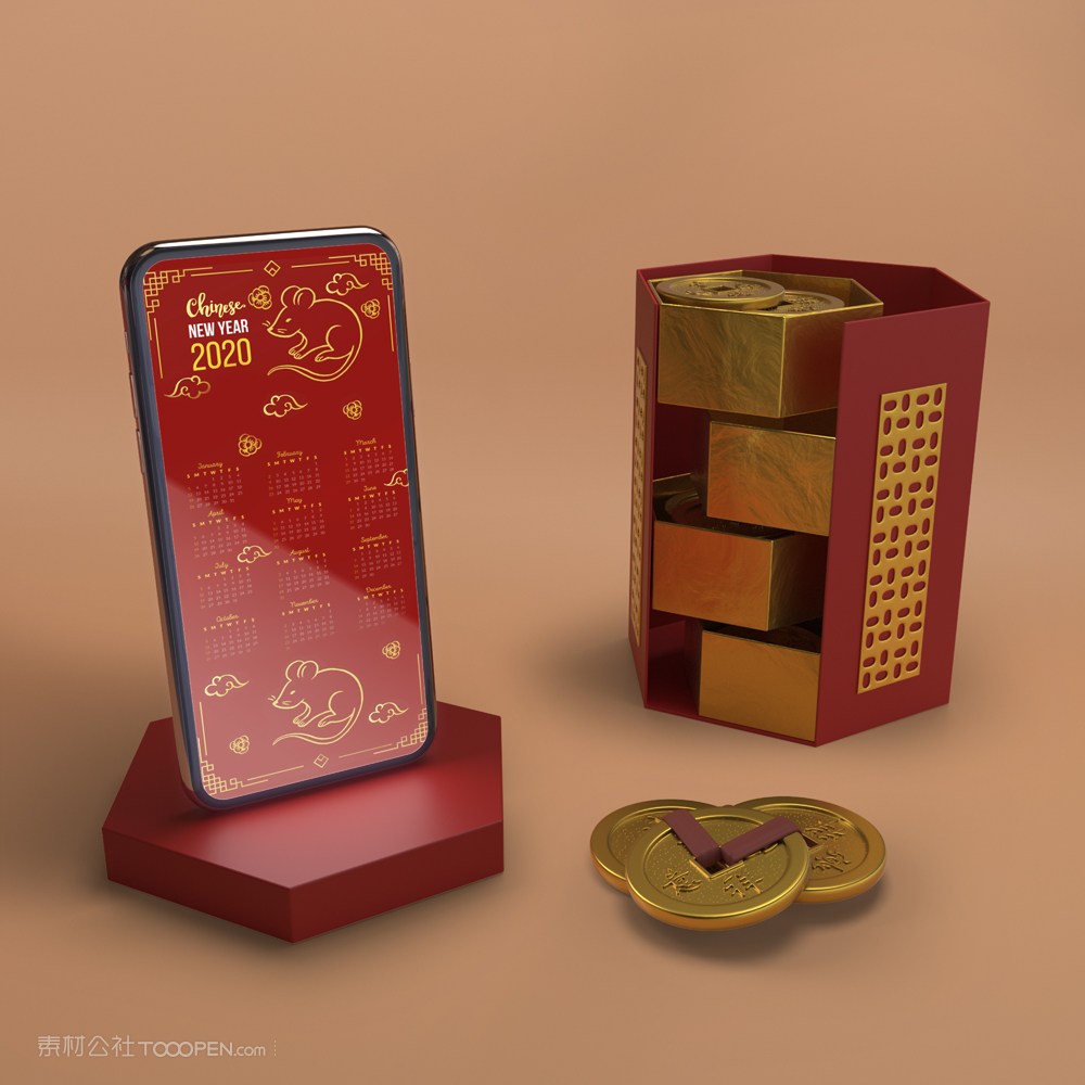 新年巧克力和手机日历样机