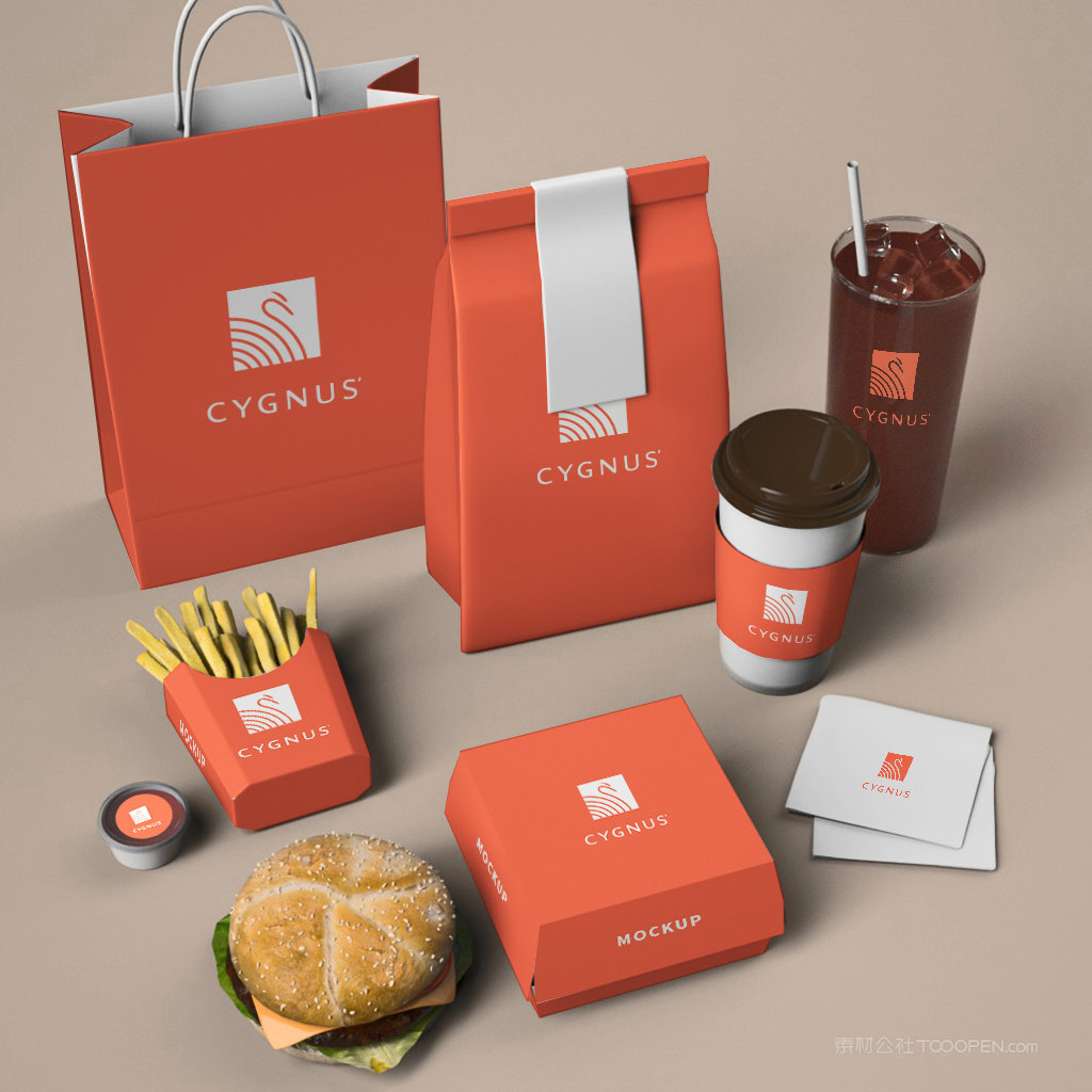 手提袋杯子纸巾餐饮食品汉堡包外卖包装贴图样机