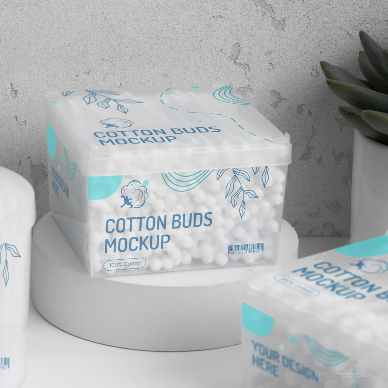 塑料透明包装盒棉签包装贴图样机