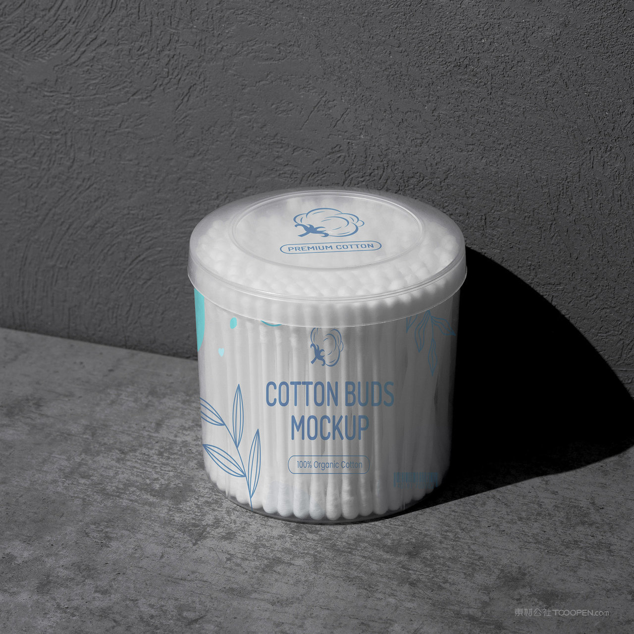 圆柱形塑料包装盒透明棉签包装贴图样机