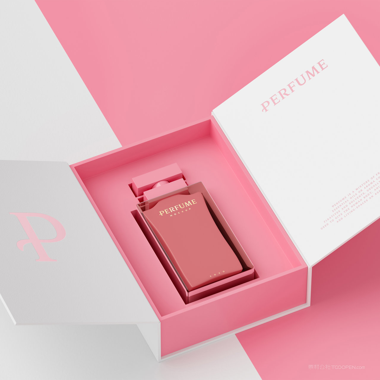 粉色香水包装盒贴图样机