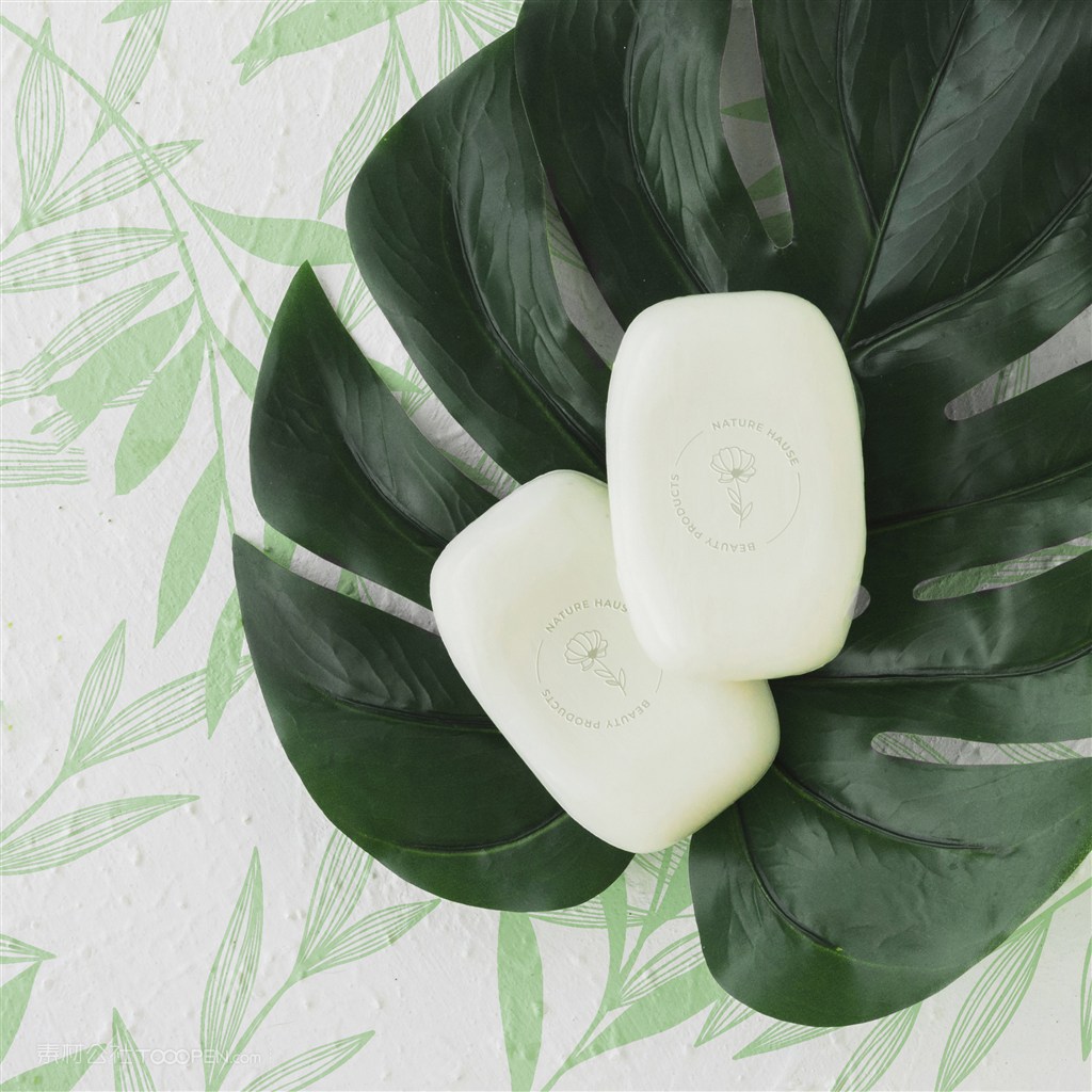 树叶上的香皂精油皂手工皂贴图样机