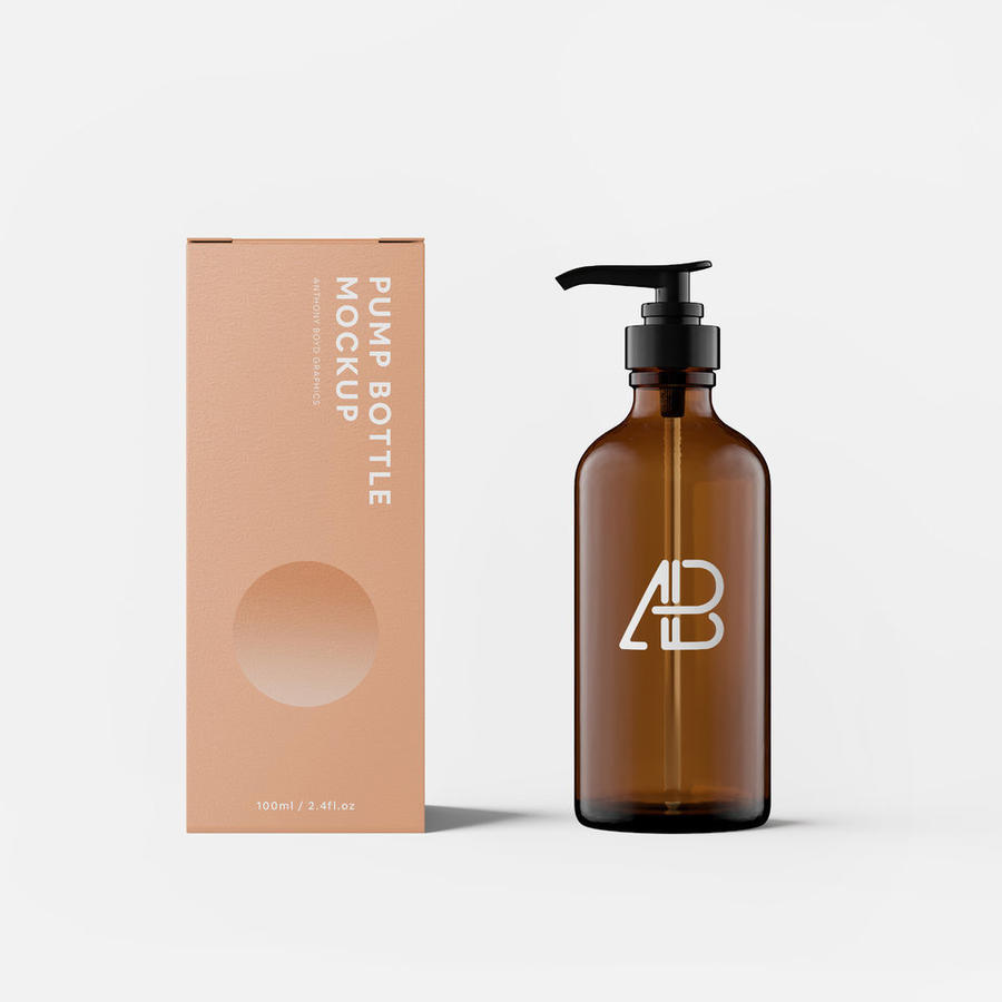 带盒子模型的化妆品瓶子样机