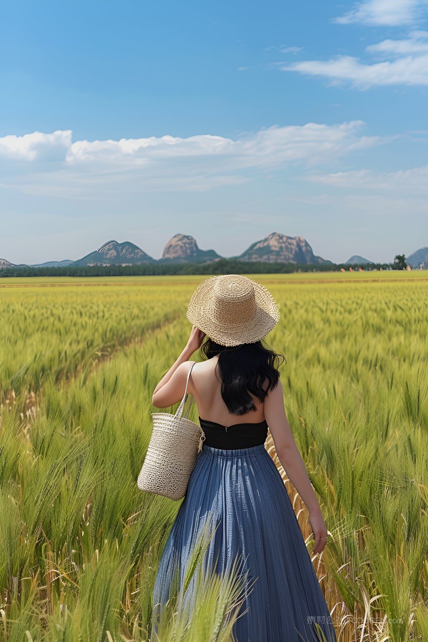 麦田小麦美女背影