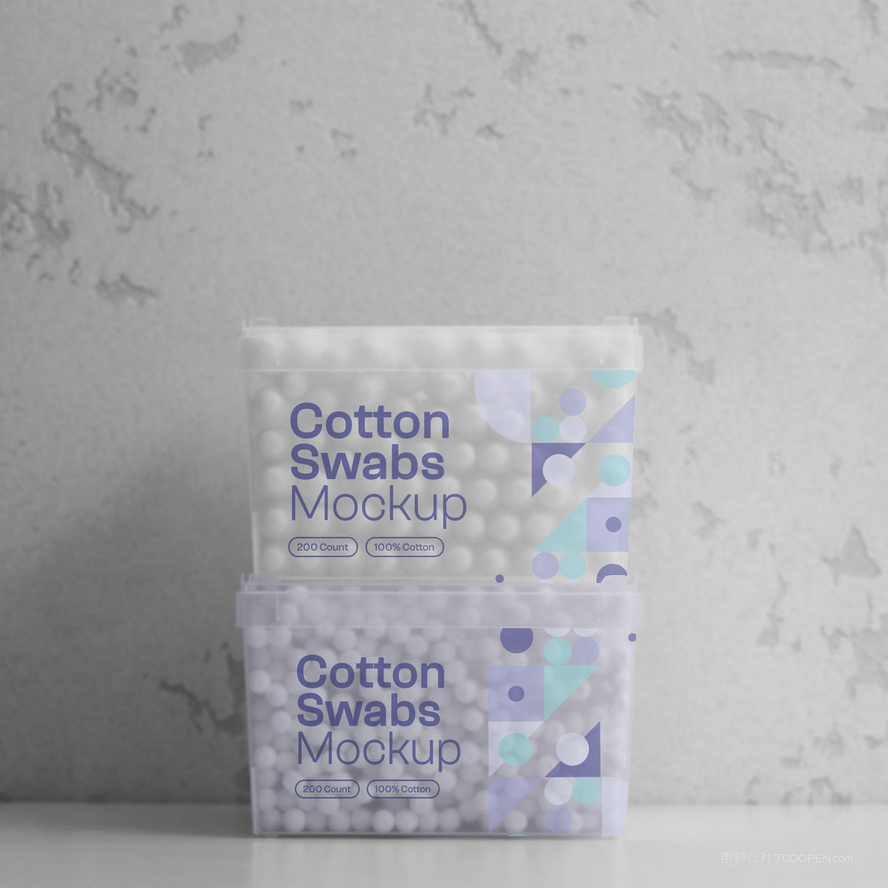 两个透明塑料包装盒棉签包装贴图样机