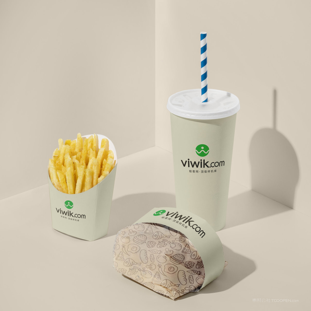 汉堡薯条饮料包装贴图样机